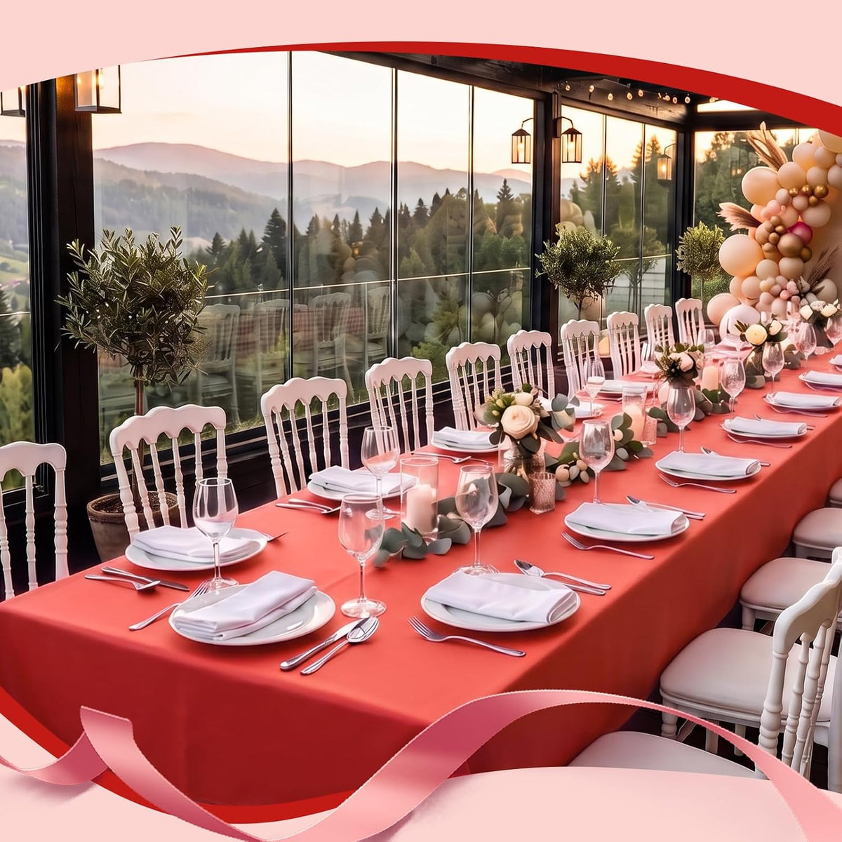 54 Inch x 300 Feet Red Plastic Tablecloth Roll with Cutter Box