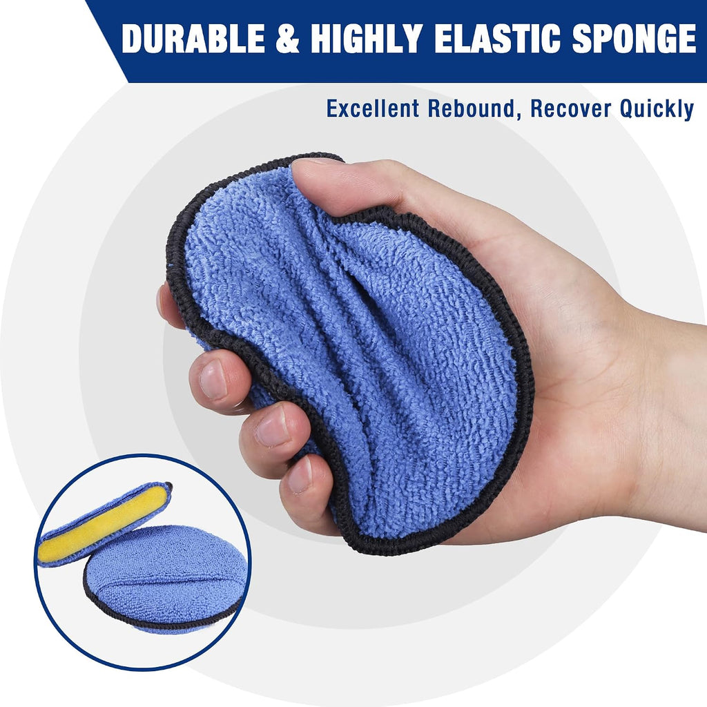 12-Pack Car Wax Applicator Pads with Finger Pocket, Microfiber Pad | Soft Foam Polishing Pads for Car Detailing &