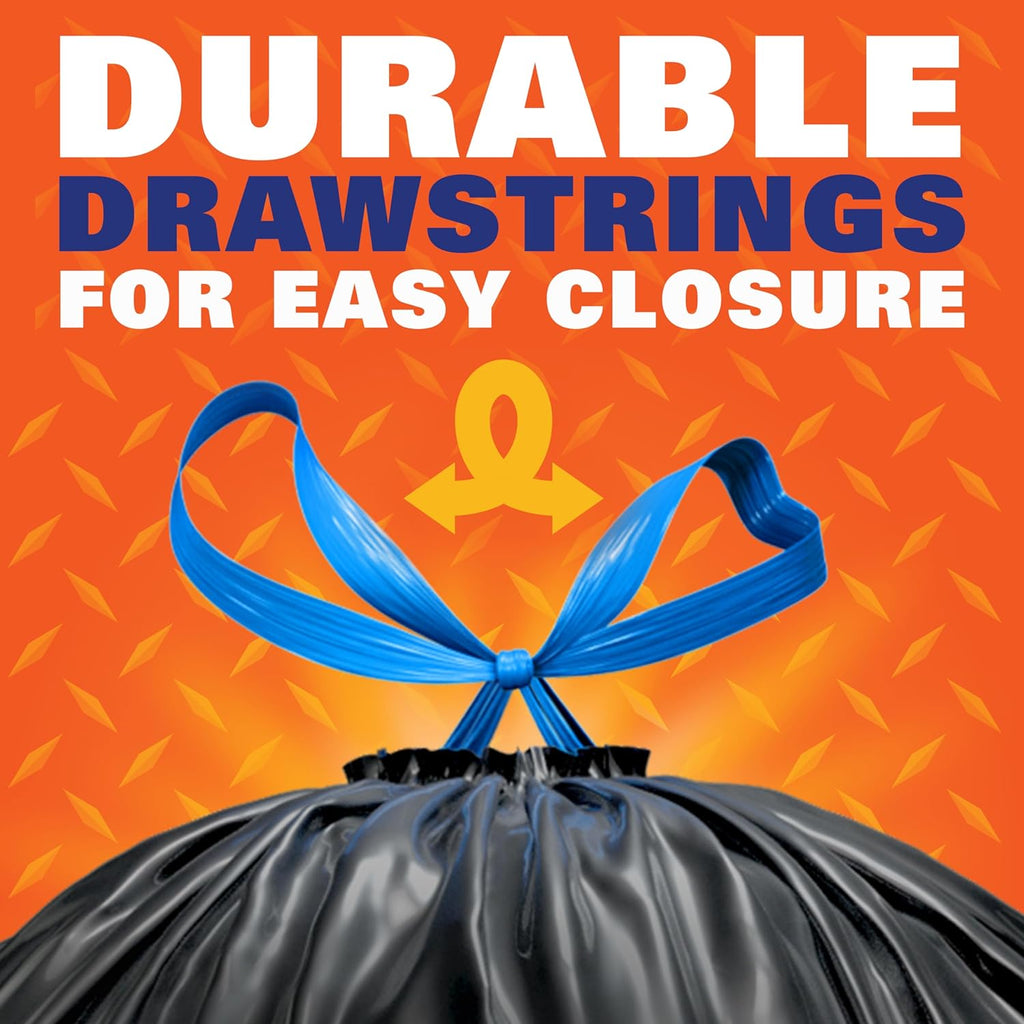 Strong 30 Gallon Trash Bags with Drawstrings, Black, Unscented, 74ct