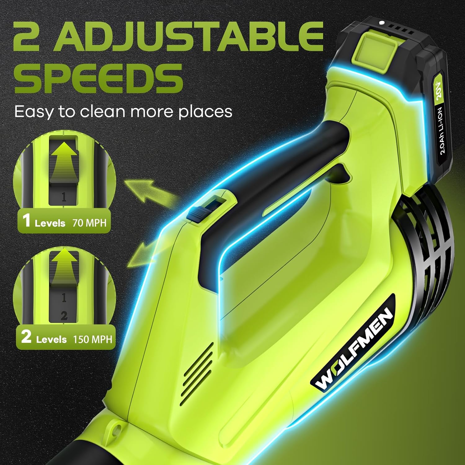 Leaf Blower, Electric Cordless Leaf Blower with 2 Batteries and Charger, 2 Speed Mode, Lightweight Leaf Blowers for