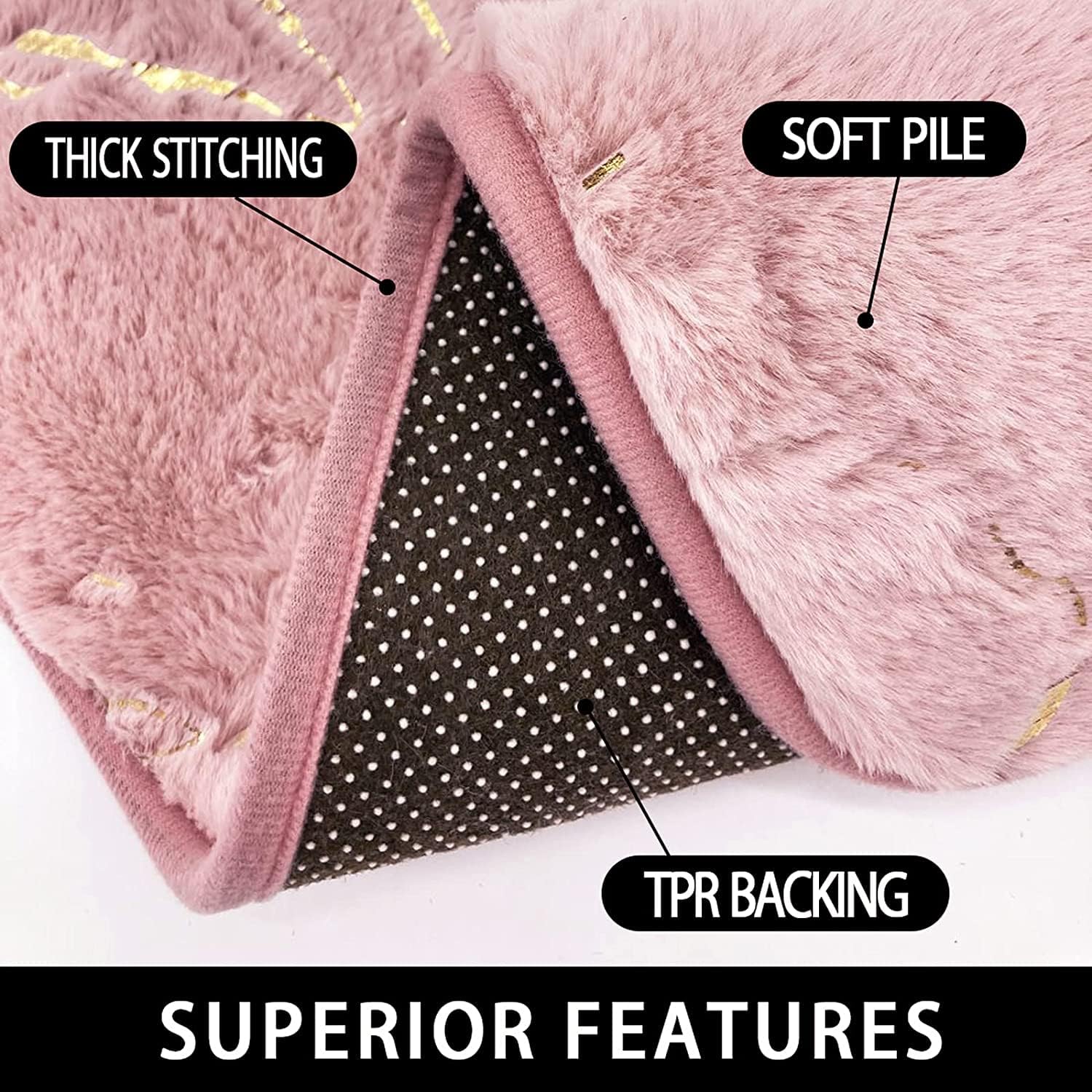 Marble Bathroom Rugs and Mats Set 3 Piece Nonslip Pink Bathroom Mats Soft Washable Bath Mat for Bathroom Floor Mats