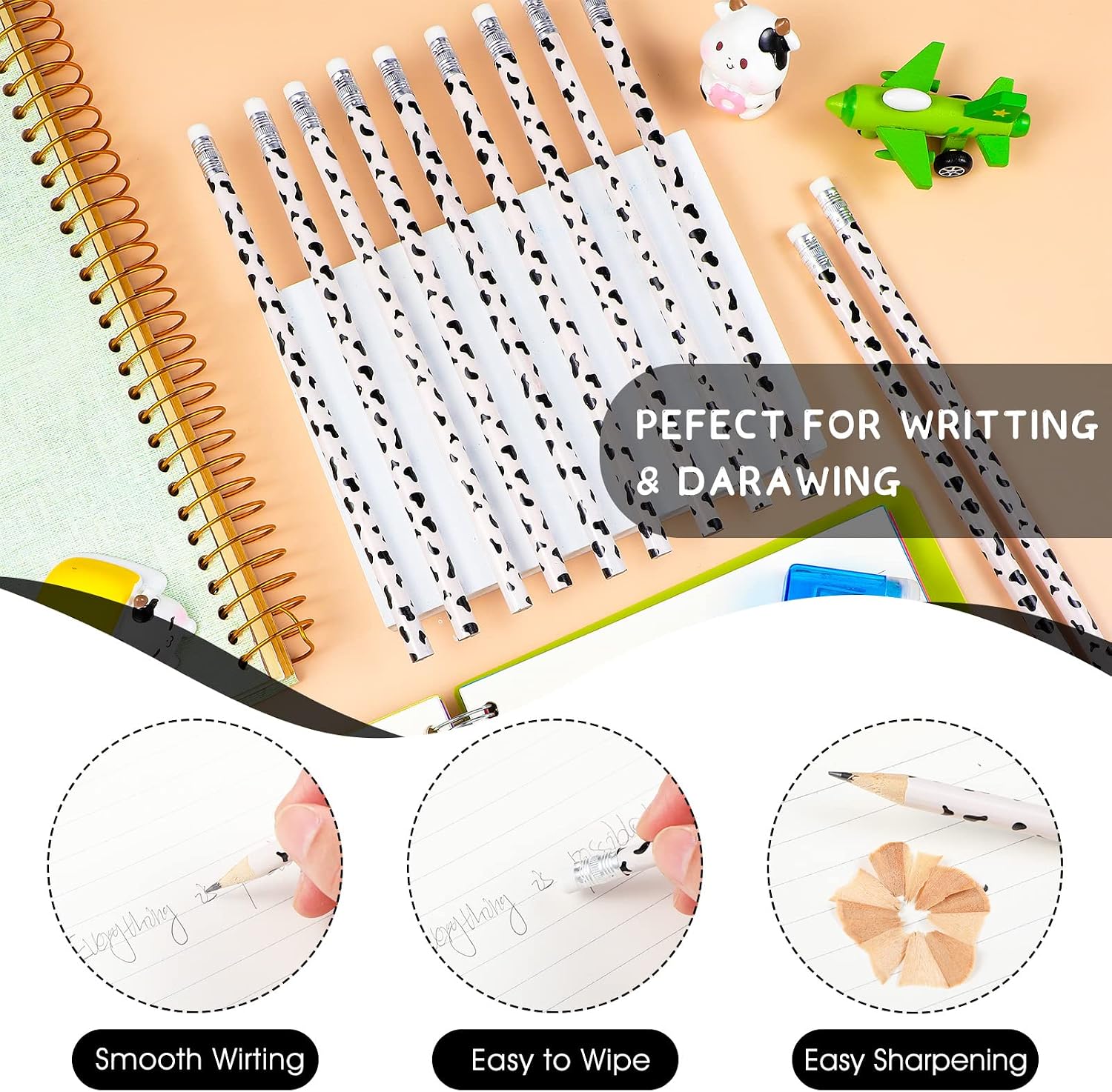 48 Pcs Cow Print Pencils Cow Party Supplies for Office School Animal Lover Farm Christian Charity Donation Decorative