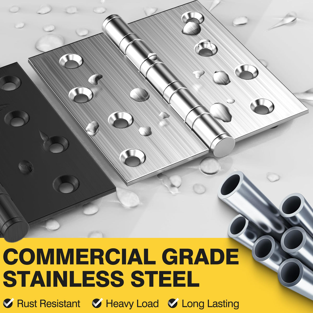 Ball Bearing Door Hinges, 4 x 4 Inches, Brushed Nickel, 3 Pack
