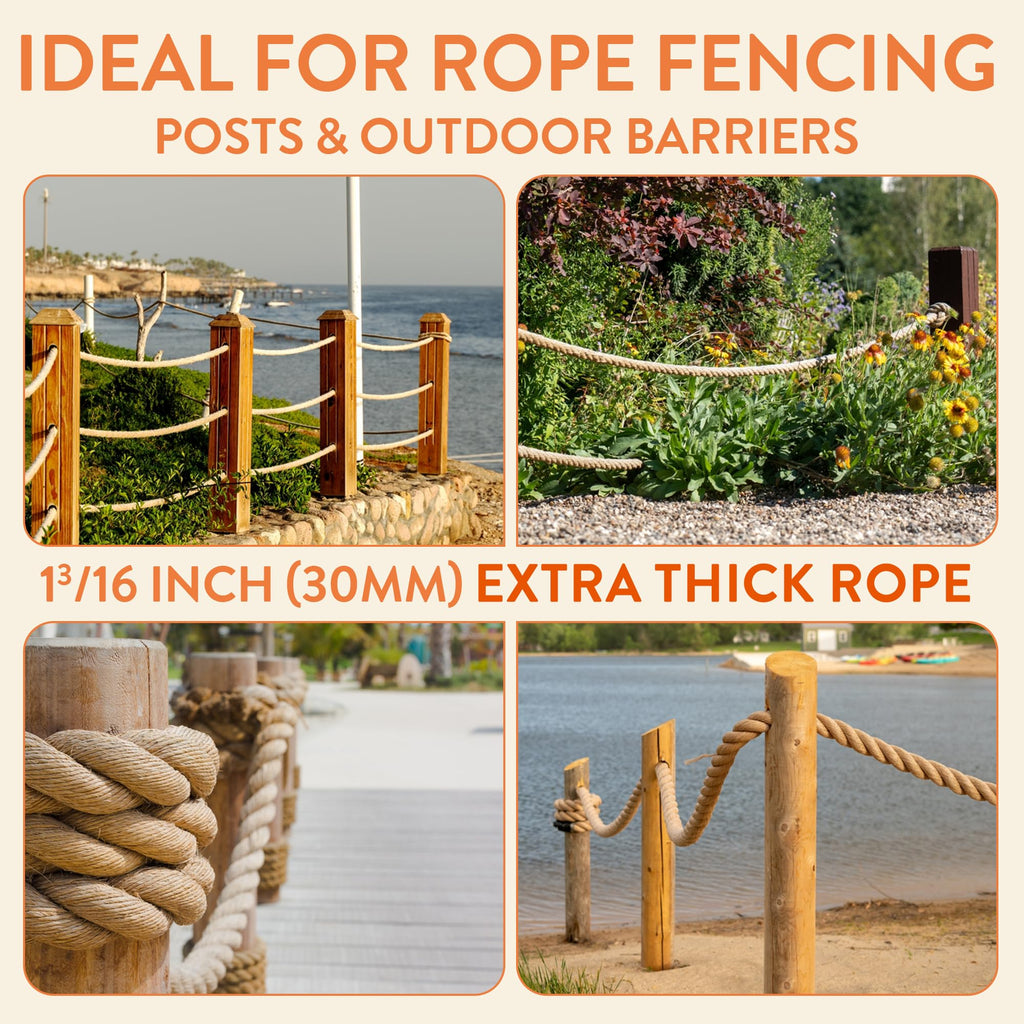 Jute Rope 1-3/16 Inch x 49 ft Extra Thick Decorative Rope