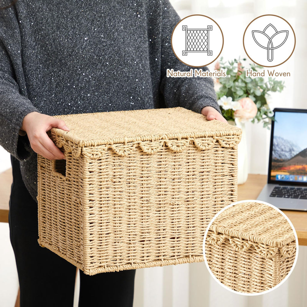 2 Pack File Storage Boxes, Letter Size Baskets, Paper Rope