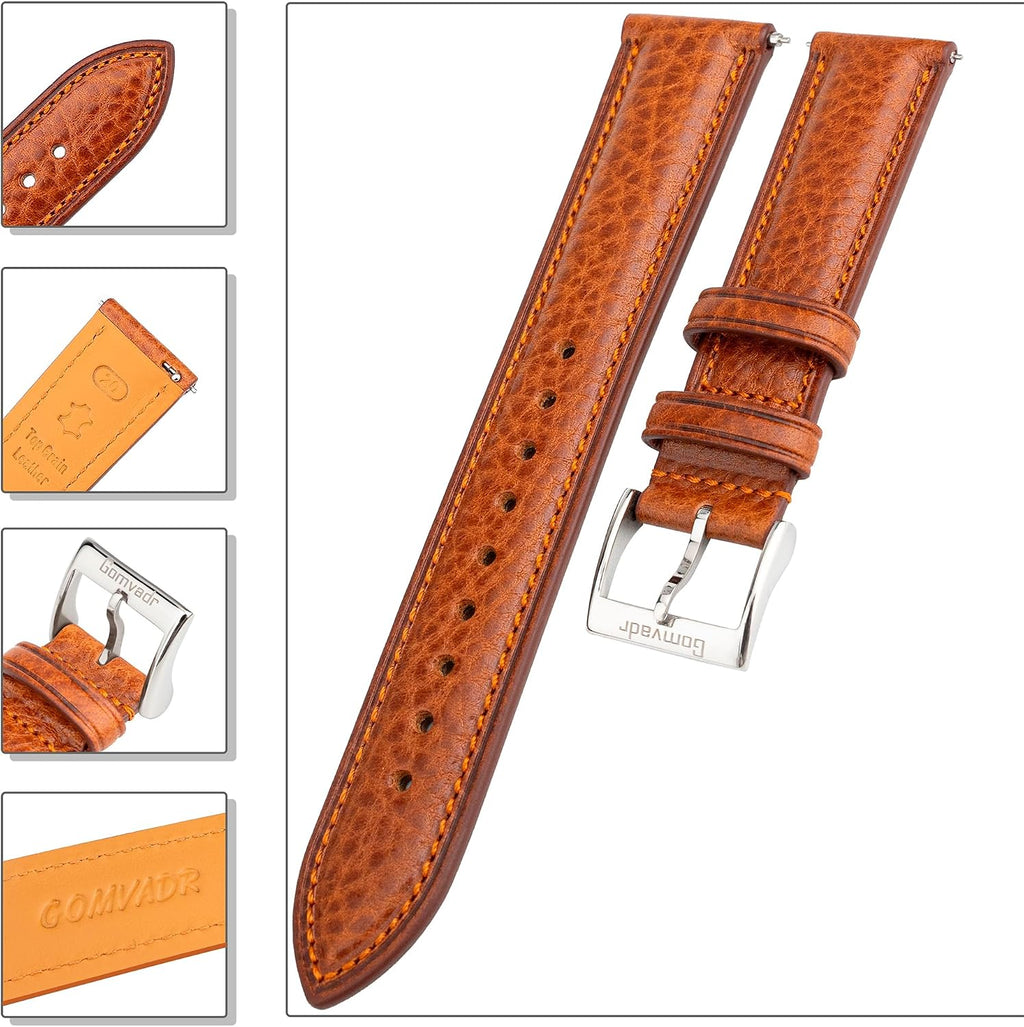 Italian Leather Watch Band Tuscany Natural Vegetable-Tanned Top Grain Genuine Leather Strap,18mm 19mm 20mm 21mm 22mm