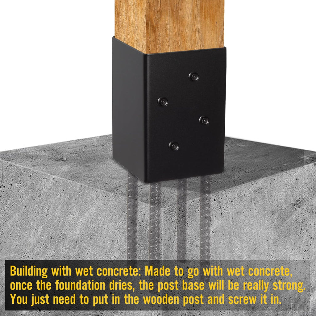 4x4 Post Base Holder Ground Spike Use for Concrete Deck - Post Anchor Brackets Metal Black Powder Coated 4 Inches x 4