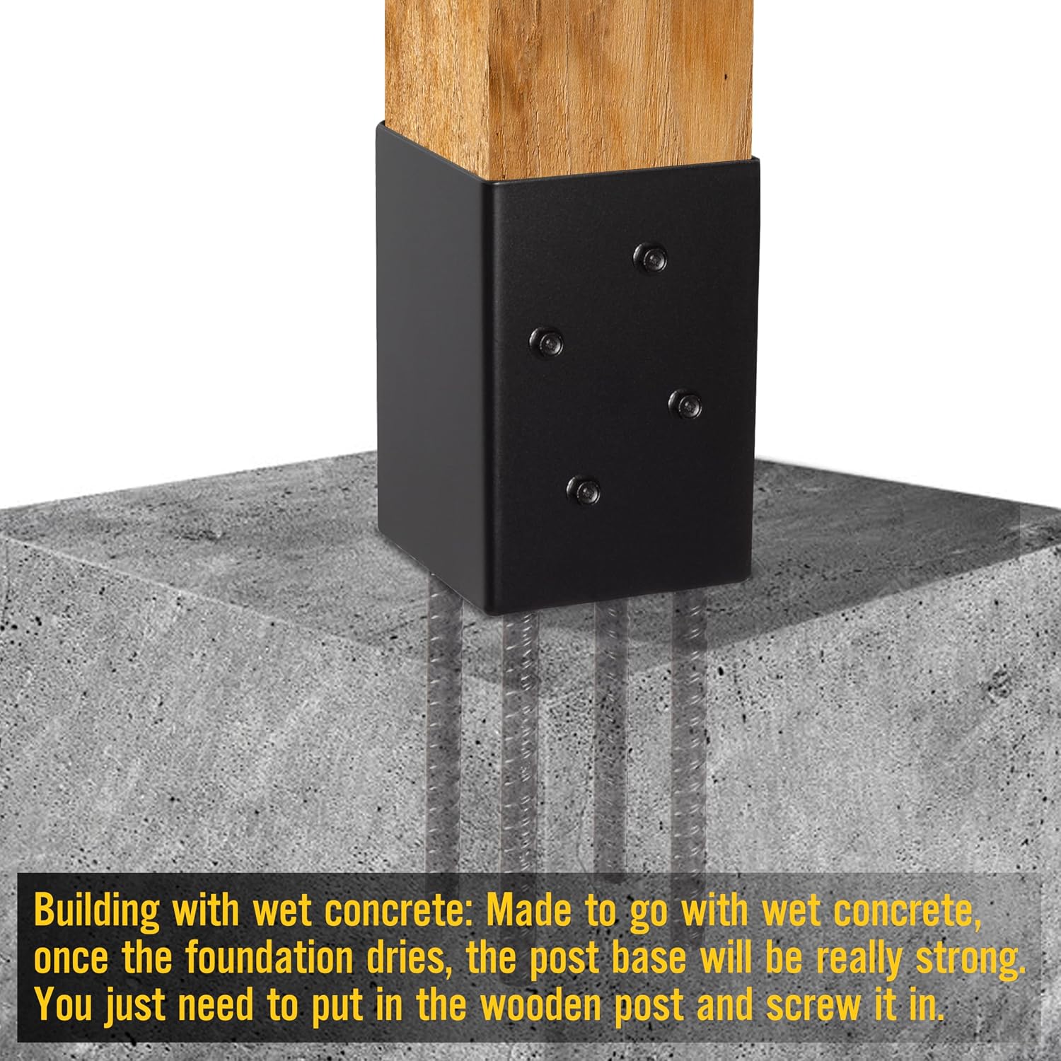 4x4 Post Base Holder Ground Spike Use for Concrete Deck - Post Anchor Brackets Metal Black Powder Coated 4 Inches x 4
