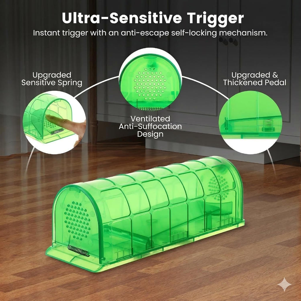 Humane Mouse Trap Indoor for Home, Live Catch and Release Rat Trap with Ventilated Chamber, 2 Pack Reusable No Kill