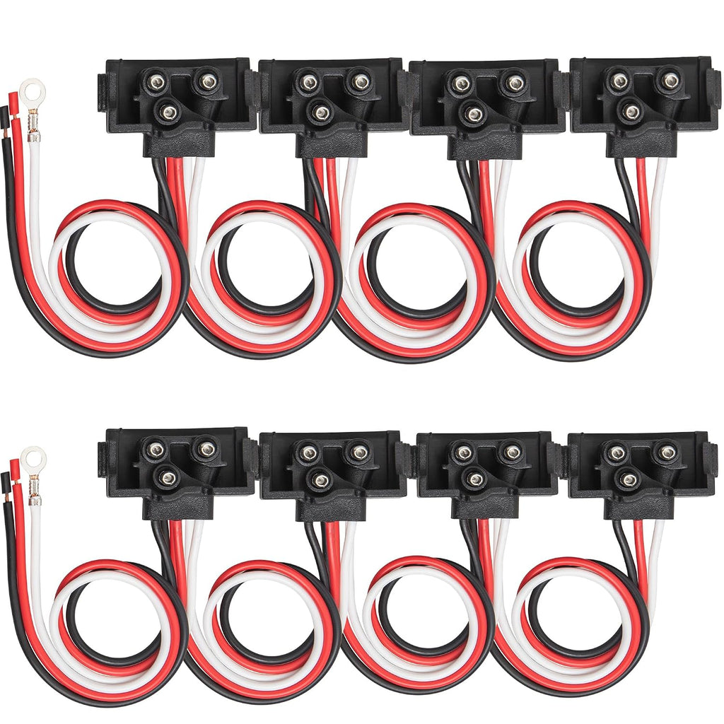8PCS 3 Pin Trailer Light Connector, Right Angle 3 Wire Pigtail Harness 20AWG for Truck Trailer Stop Turn Tail Brake