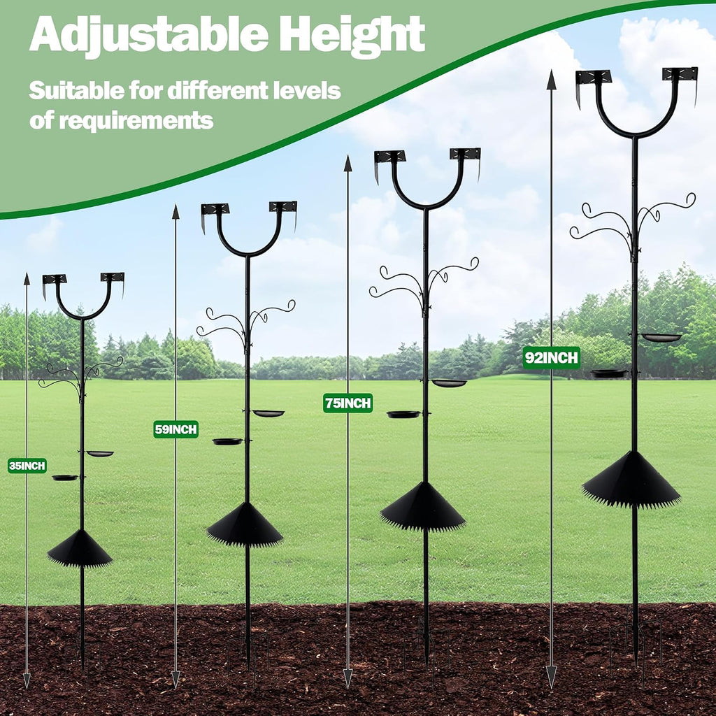 92 Inch Squirrel Proof Bird Feeder Pole, Heavy Duty Bird Feeder Stand, Adjustable Double Shepherds Hooks for Outdoor