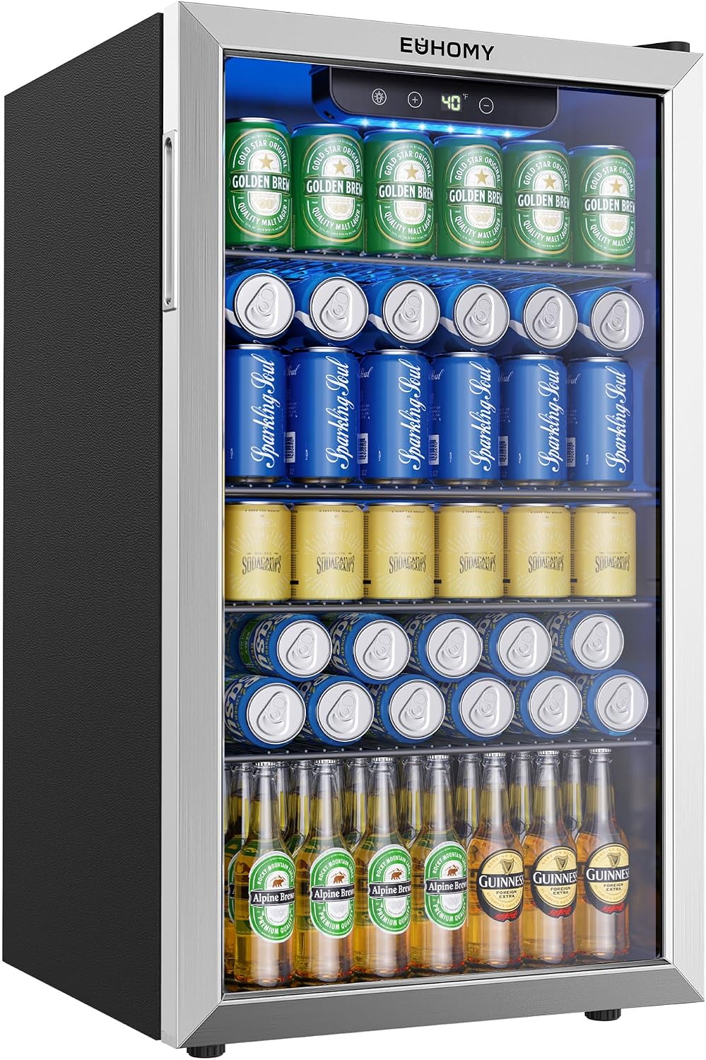 130 Can Mini Fridge, Beverage Refrigerator with Glass Door, Silver
