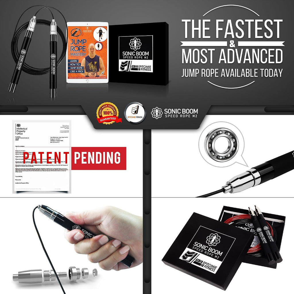 Sonic Boom M2 High Speed Jump Rope - Patent Pending Self-Locking, Screw-Free Design – Weighted, 360 Degree Spin
