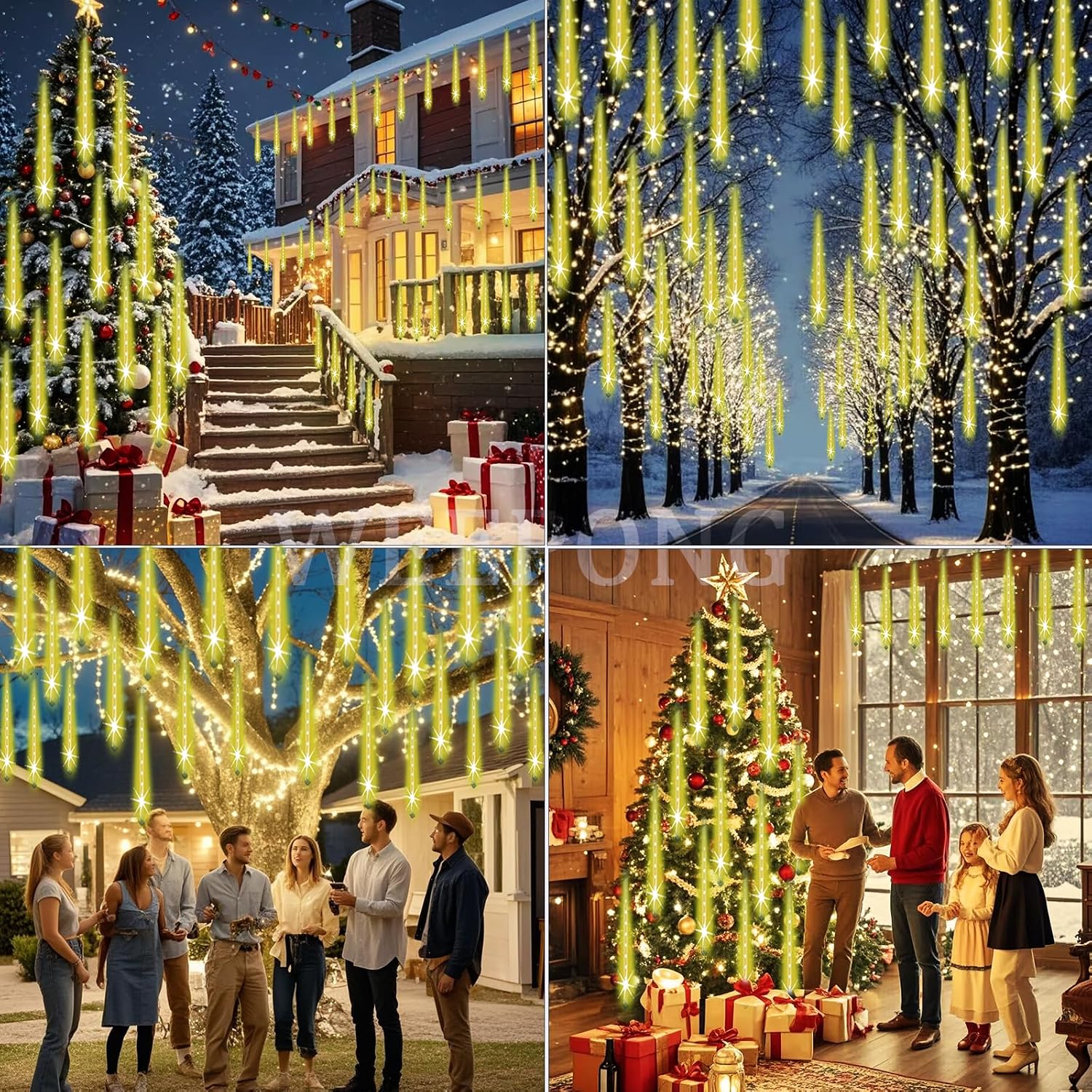 Christmas Lights Outdoor Falling Rain Meteor Shower Lights 12 inch 8 Tube 192 LED Snowfall Icicle Cascading String
