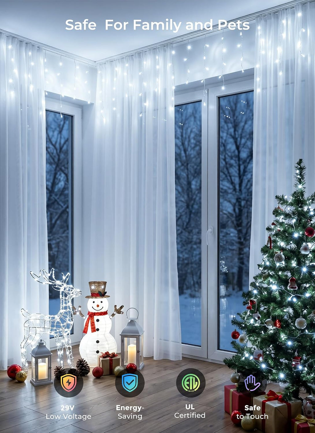 Icicle Christmas Lights Outdoor, 40Ft 432 LED Waterproof White Icicle Lights for Outside, 8 Lighting Modes