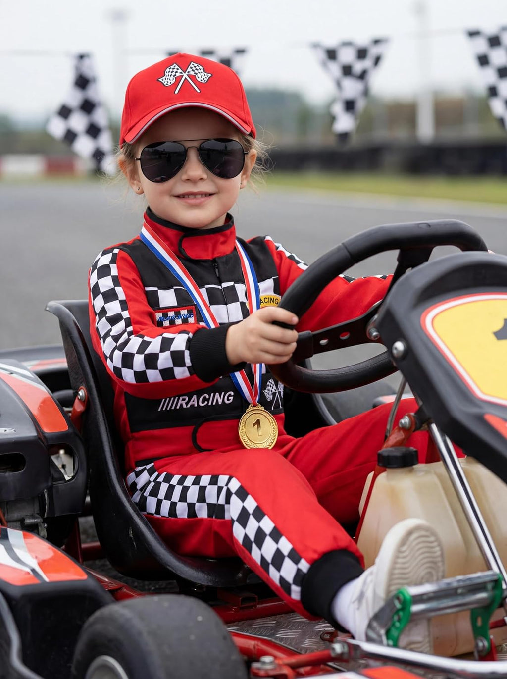 Kids Race Car Driver Costume Set Boys Girls Racer Jumpsuit Halloween Racer Cosplay Dress Up