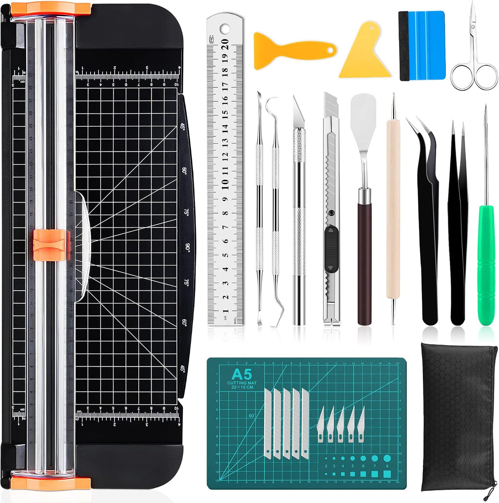 27PCS Craft Weeding Tools for Vinyl Kit,Utility Knife Vinyl Weeding Tool Set with 12Inch Paper Cutter Trimmer for