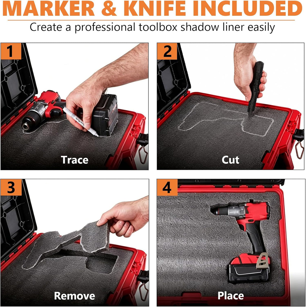 2-Pack Foam Inserts for Milwaukee Packout 48-22-8424, 48-22-8451 Polyethylene Tool Box Foam for Hard Case Storage