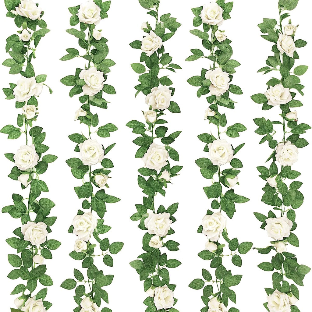 5Pcs 34FT Flower Garland White Artificial Rose Vine Wedding Decor