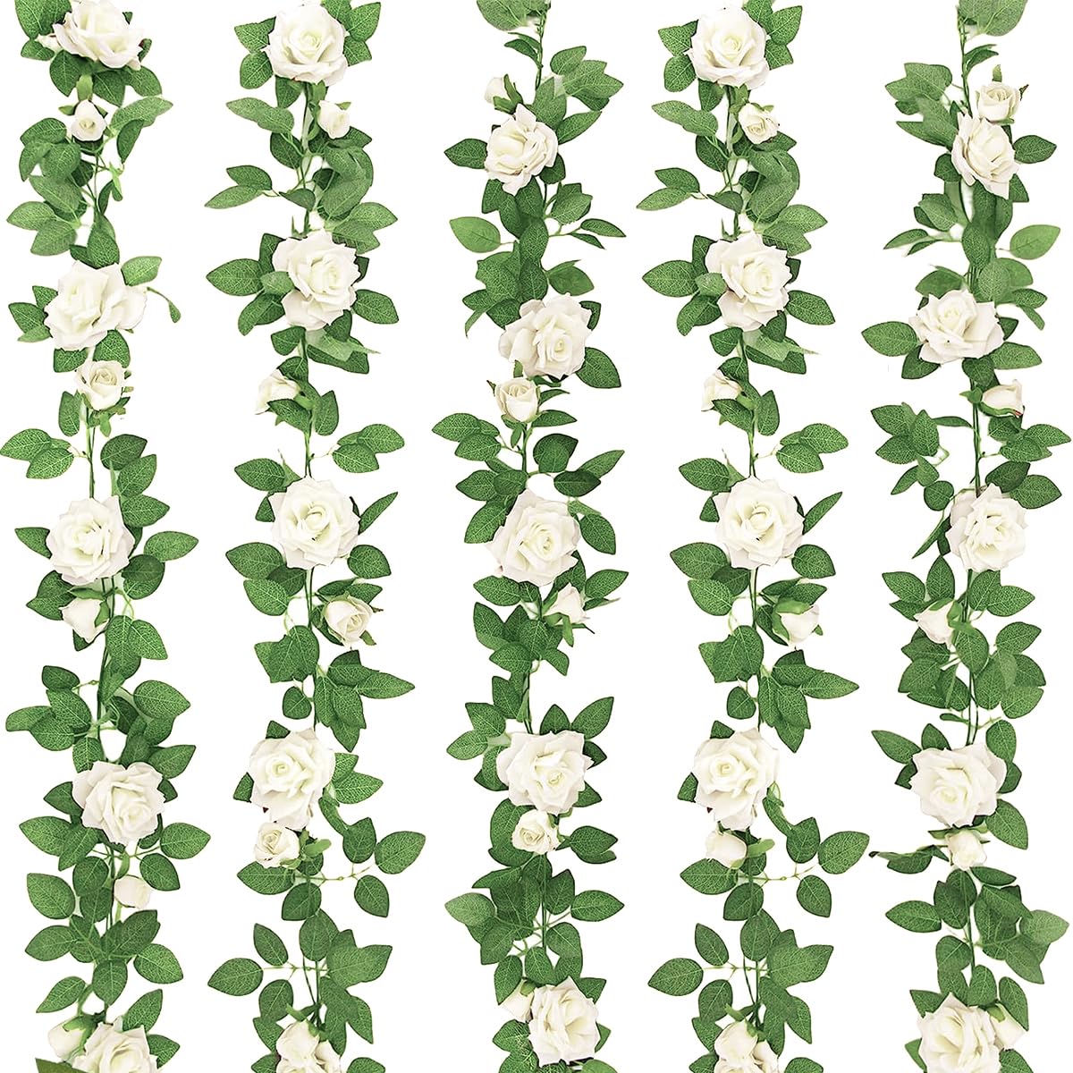 5Pcs 34FT Flower Garland White Artificial Rose Vine Wedding Decor