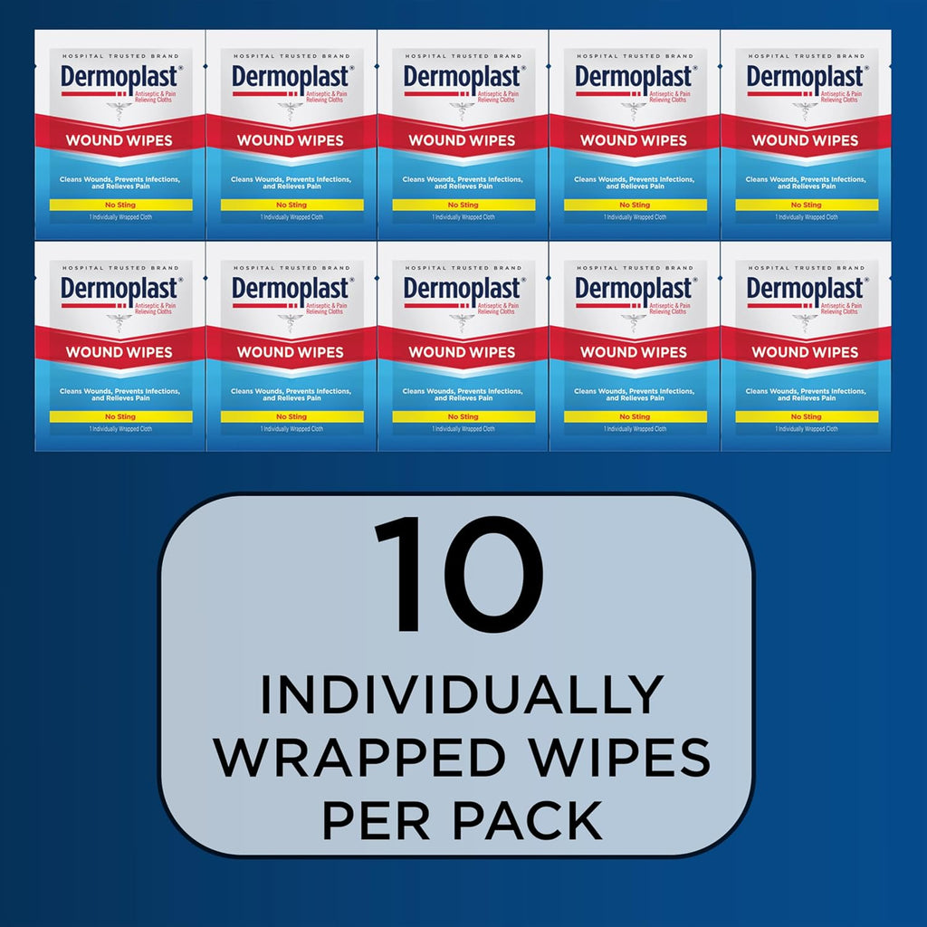 Wound Wipes, Medicated Antiseptic Wipes, First Aid Cloths, Analgesic for Minor Cuts, Scrapes and Burns on The Go