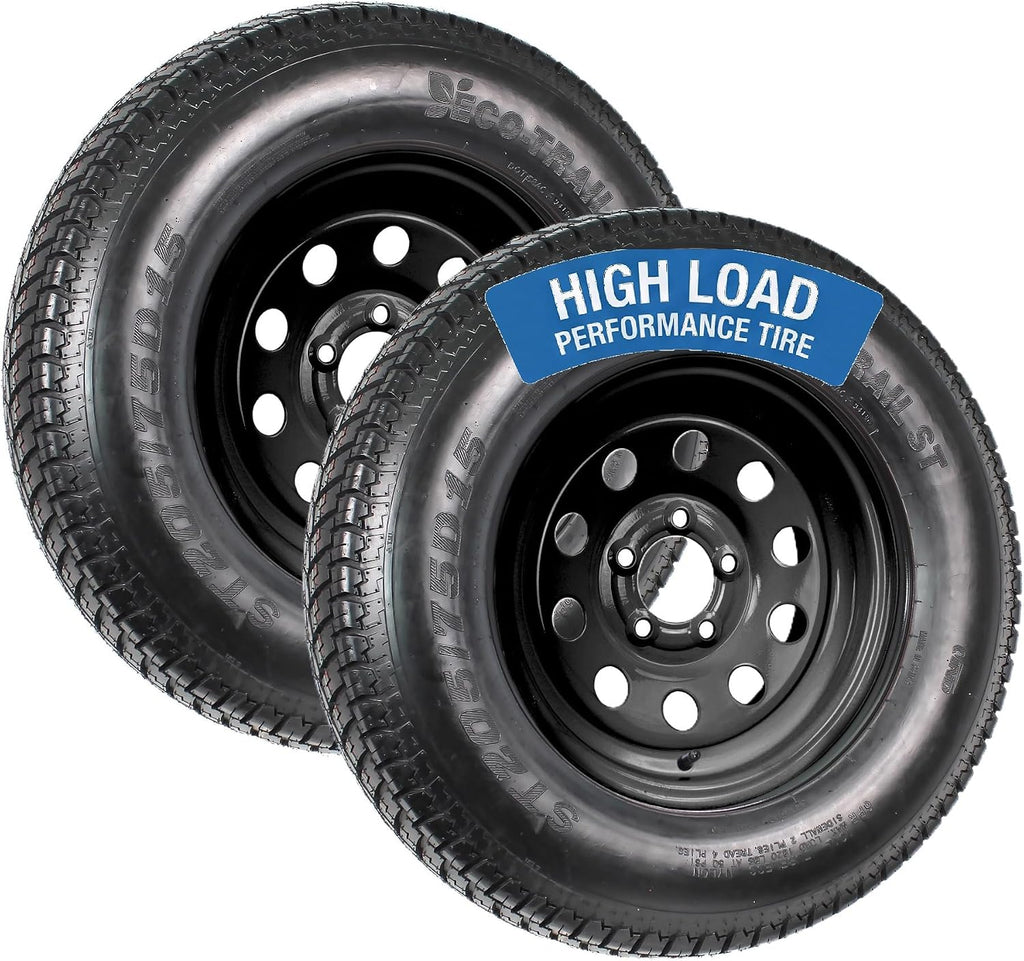 2-Pack Trailer Tire Rim Assembly ST205/75D15 15 Inch 5 Lug Black
