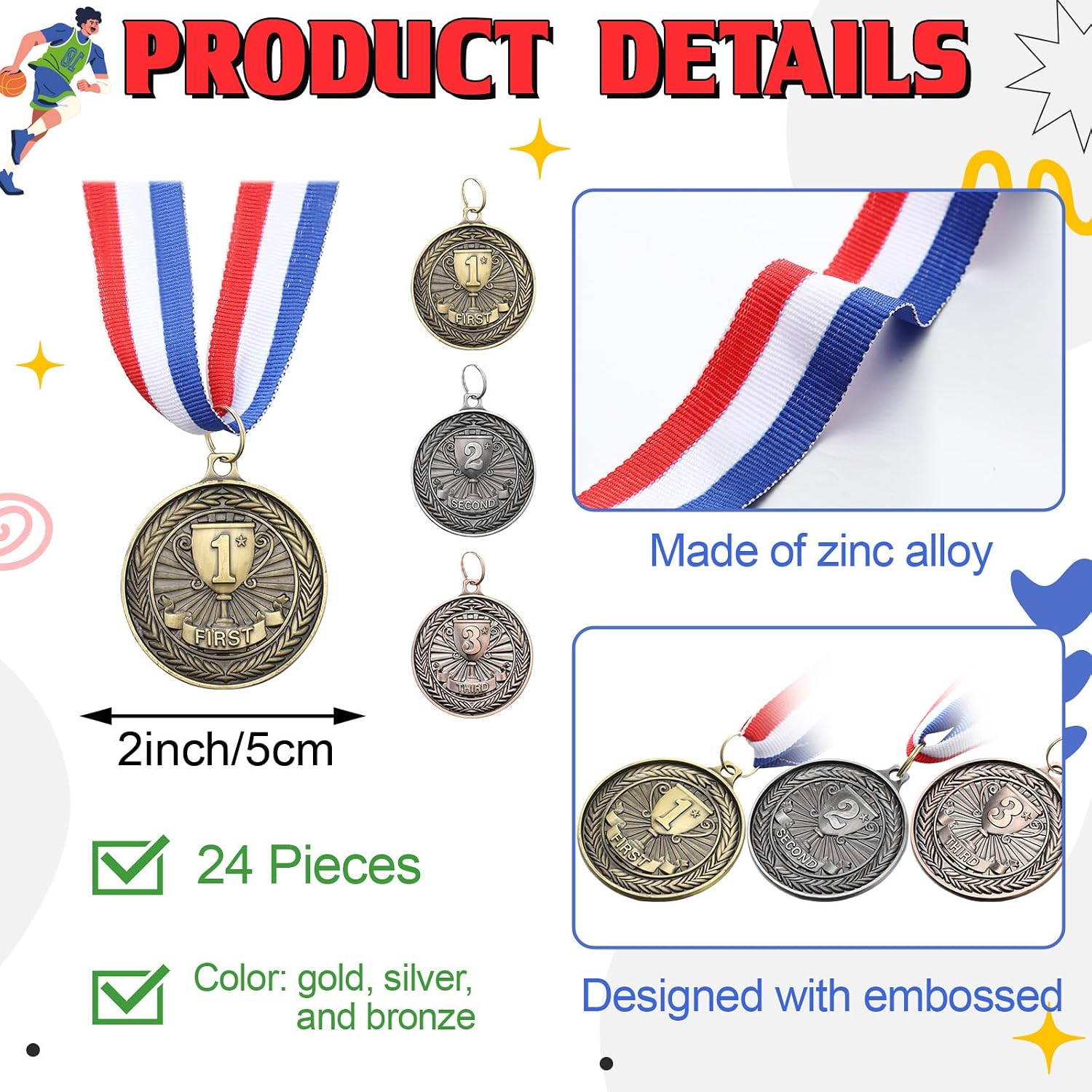 Award Medals 1st 2nd 3rd Place Medals Metal Winner Trophy Awards Gold Silver Bronze Prizes for Sports Competitions
