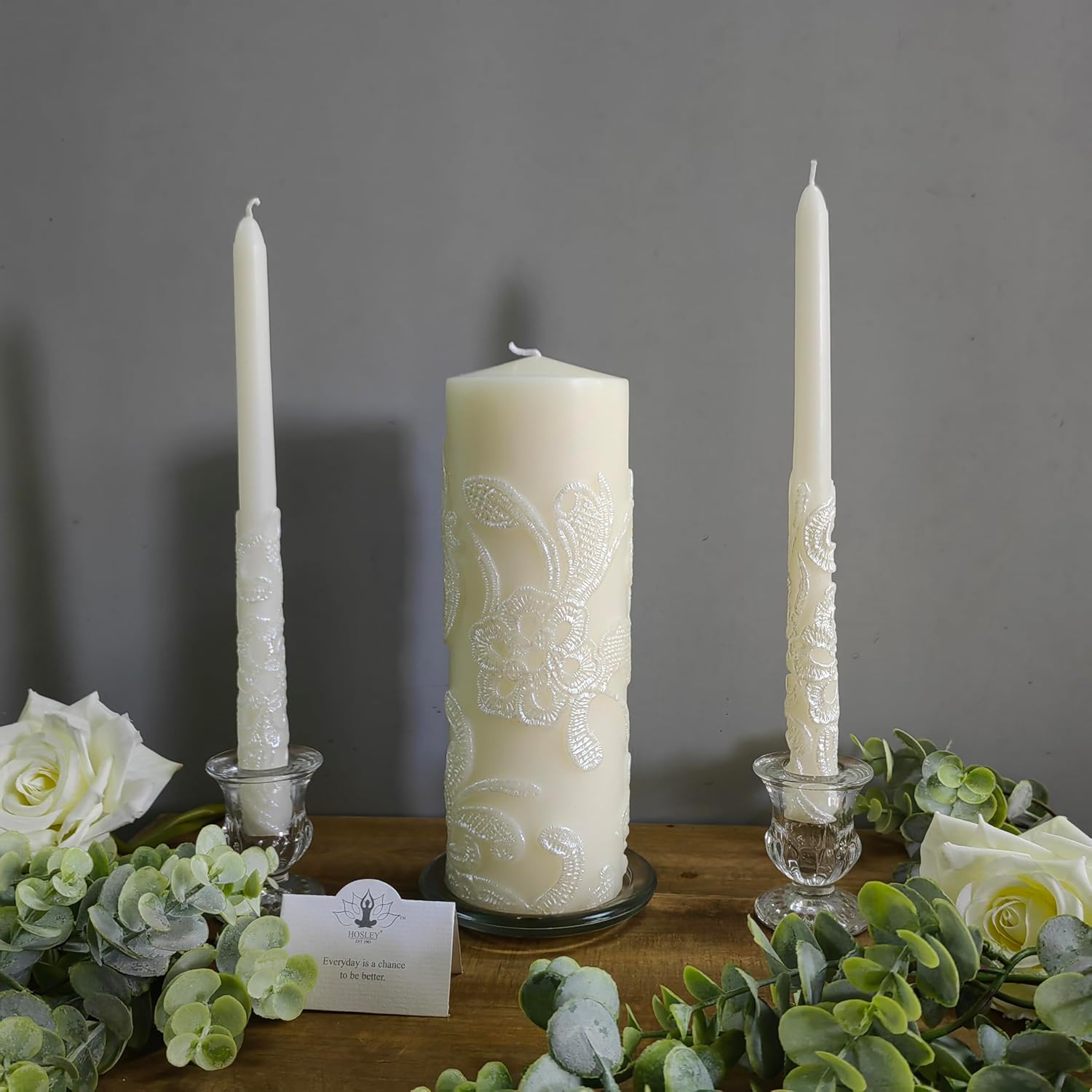 11.50 Inch High Cream Wedding Unity Candle Set Includes 1 Pillar and 2 Taper Candles Great for Weddings as Well as