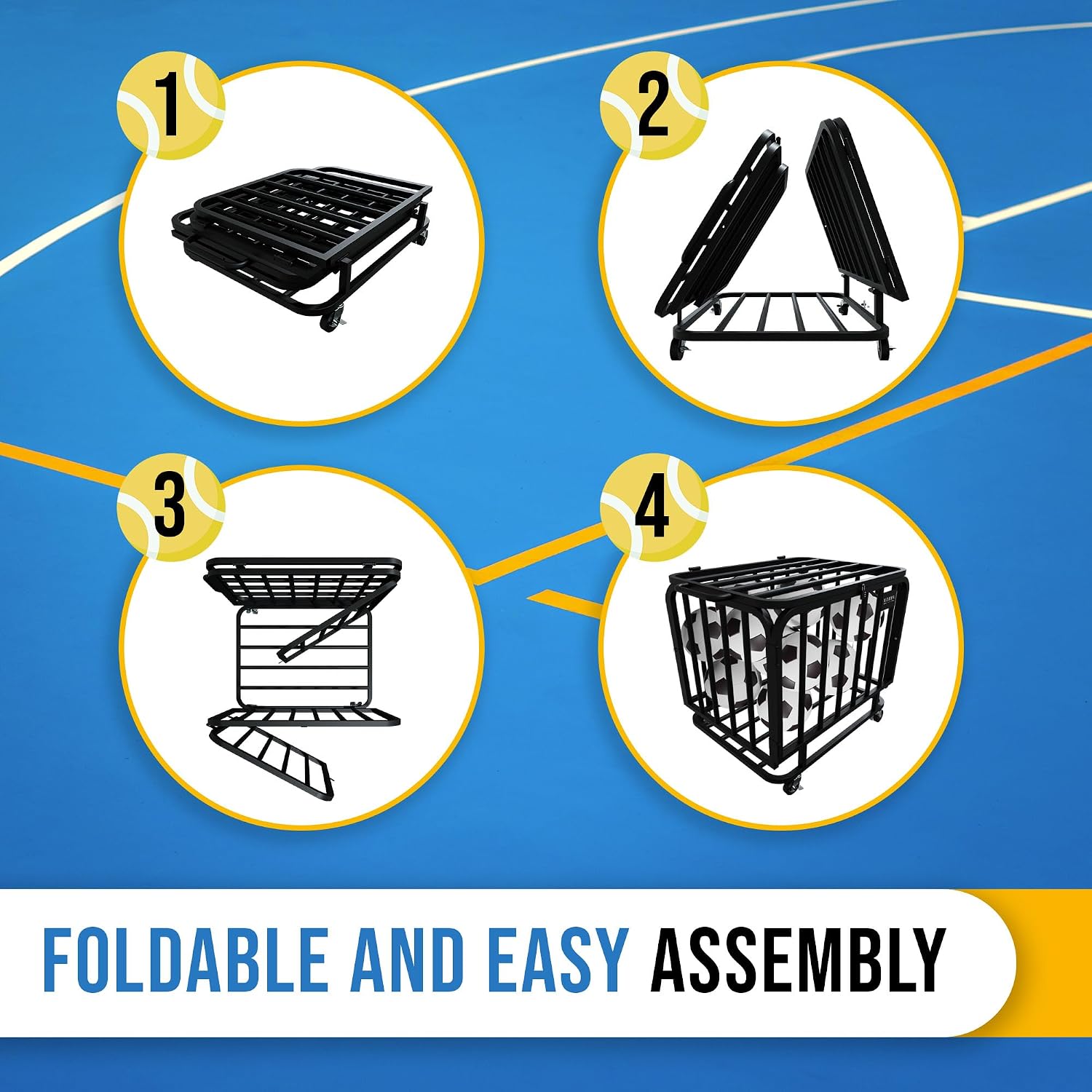 Ball Cart - Basketball Cart with Wheels, Ball Cage Garage Sports Equipment Organizer, Metal Rolling Multi Sports Ball