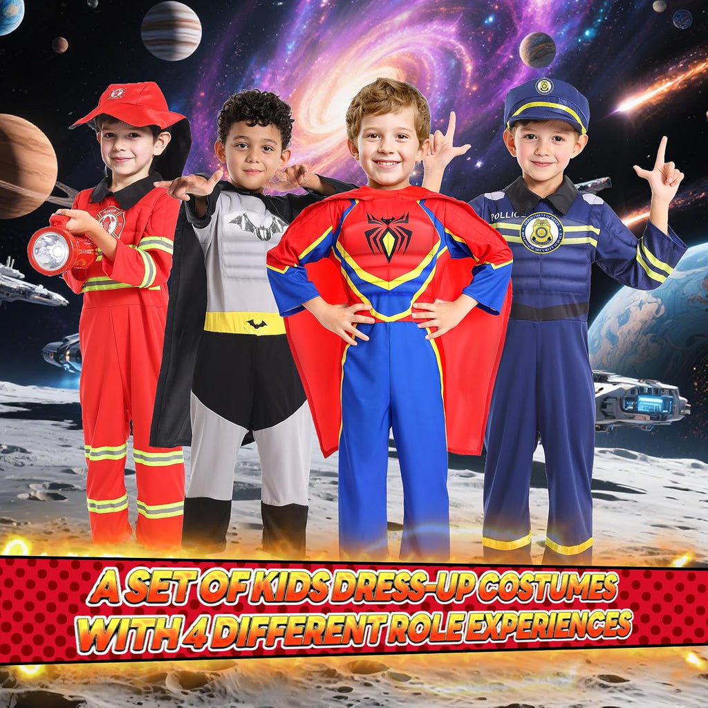 Costumes for Kids Boys Dress up Clothes for Role Play, Boys Muscle Chest | Dress up Costumes with Policeman, Fireman