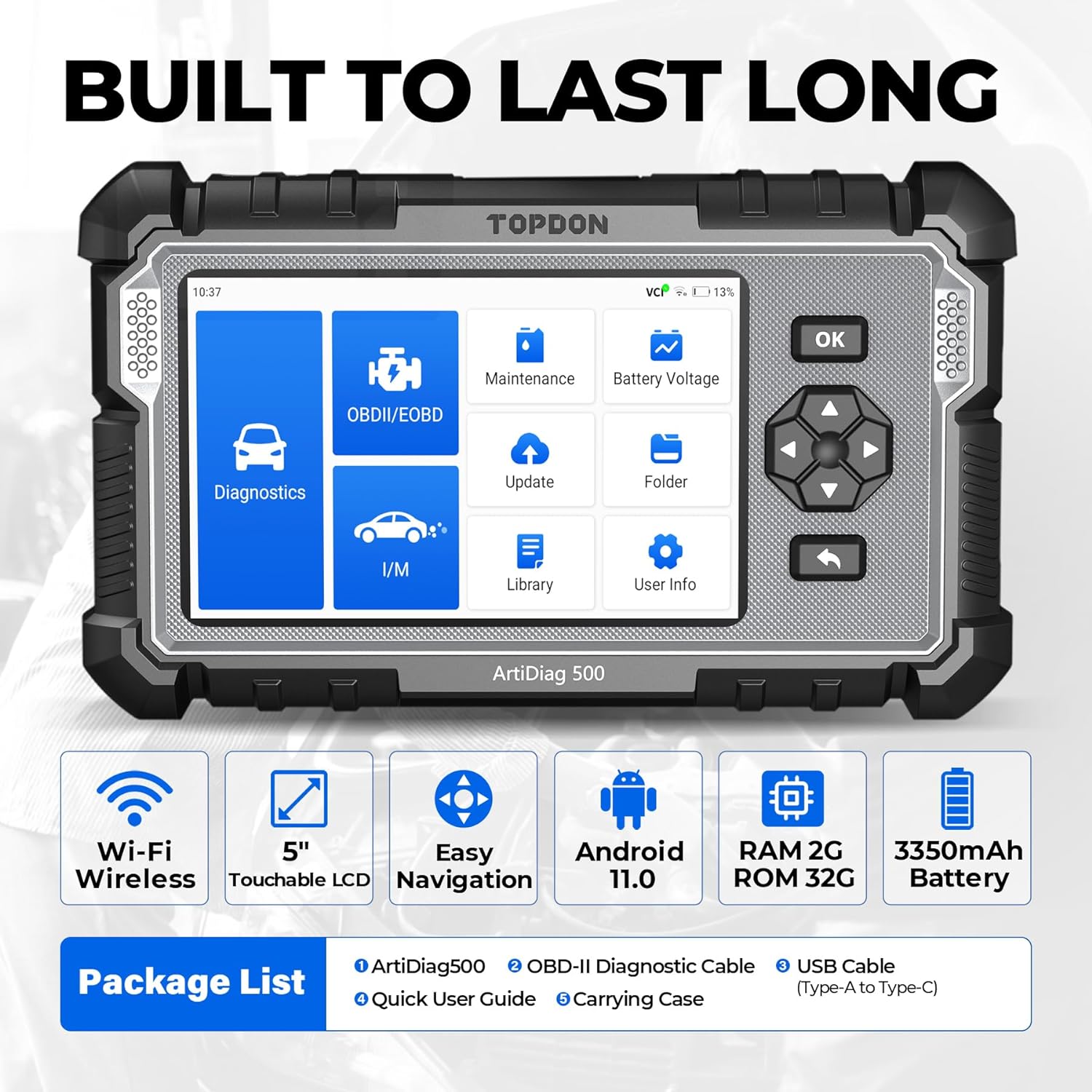 AD500 OBD2 Scanner Car Diagnostic Tool, Engine ABS SRS Transmission | Oil SAS Throttle TPMS BMS EPB Reset, AutoVIN