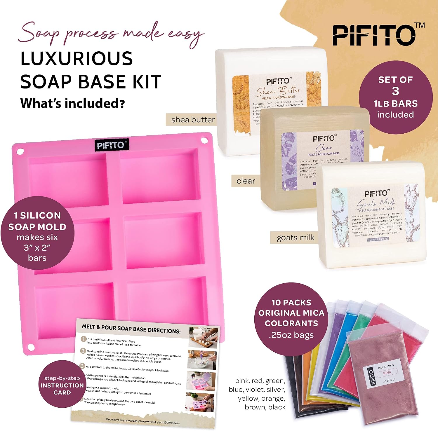 Soap Making Kit │ DIY Soap Making Supplies - 3 lbs Melt and Pour Soap Base (Goats Milk, Shea Butter, Clear), 10-Pack