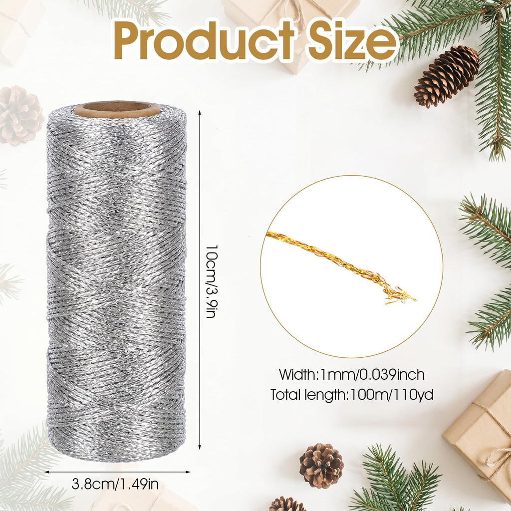 1mm Silver Decorative String, Silver Twine Cord Glitter Cording