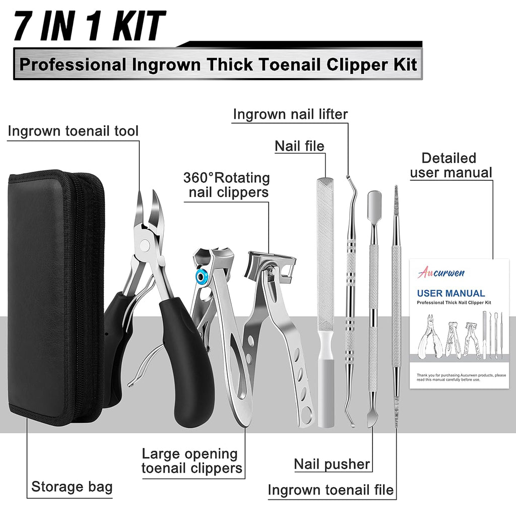 Toenail Clippers for Seniors Thick Toenails, Aucurwen Heavy Duty Toe Nail Clippers Adult Thick Nails Long Handle