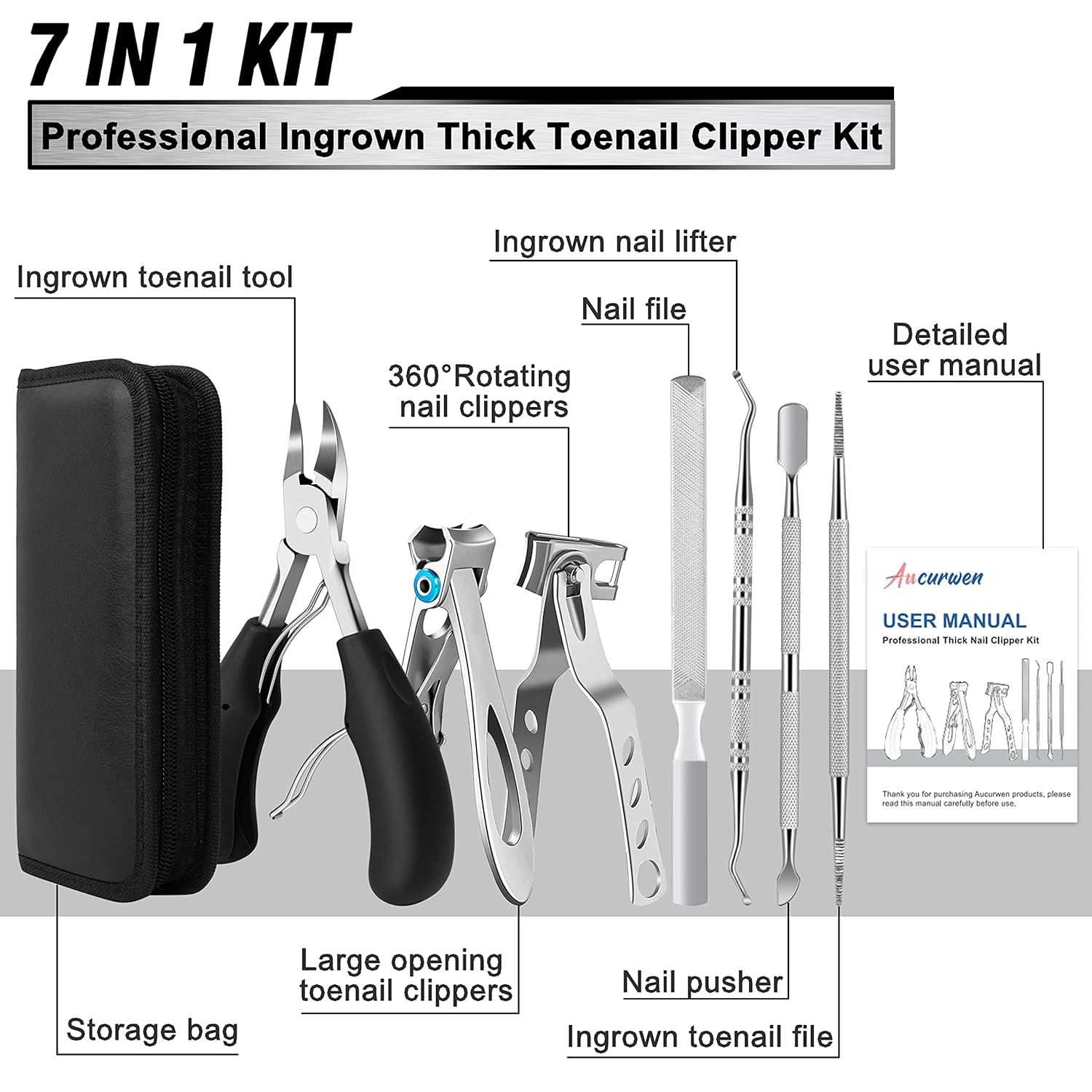 Toenail Clippers for Seniors Thick Toenails, Aucurwen Heavy Duty Toe Nail Clippers Adult Thick Nails Long Handle