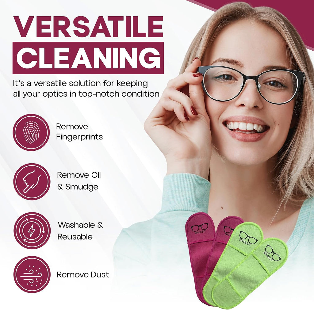 Finger Grip Eyeglass Cleaner (4 Pack) – Premium Microfiber Glasses Cleaning Cloth for Eyeglasses, Sunglasses, Phone