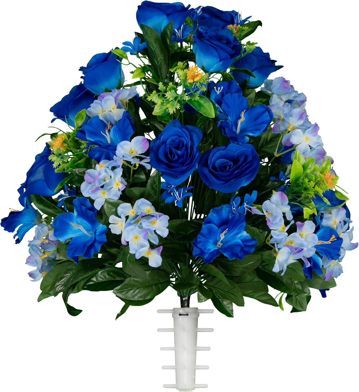 Artificial Cemetery Flowers - Gravesite Flowers - Blue Roses and Hydrangeas