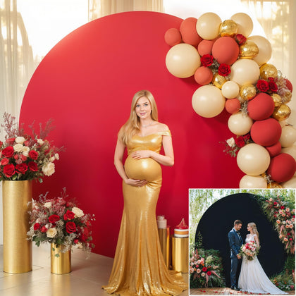6.5 FT Black and Red Round Backdrop Cover Circle Arch Bckdrop Cover Double-Color Arch Covers Wrinkle Free Spandex