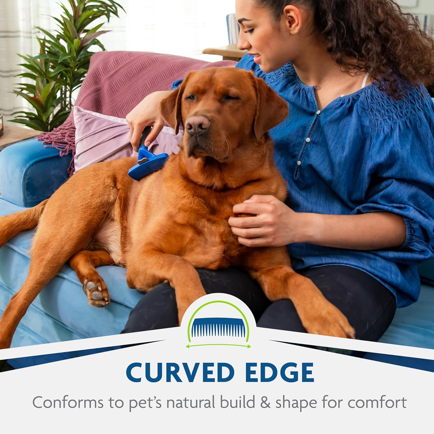 Large Dog Undercoat deShedding Tool for Long Hair, Reduces Loose Hair From Shedding