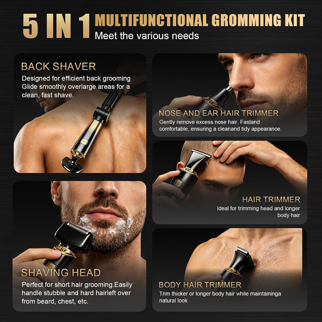 Back Shaver for Men with Adjustable Long Handle | 5 in 1 Electric Body Groomer, LED Display,Rechargeable Mens Back