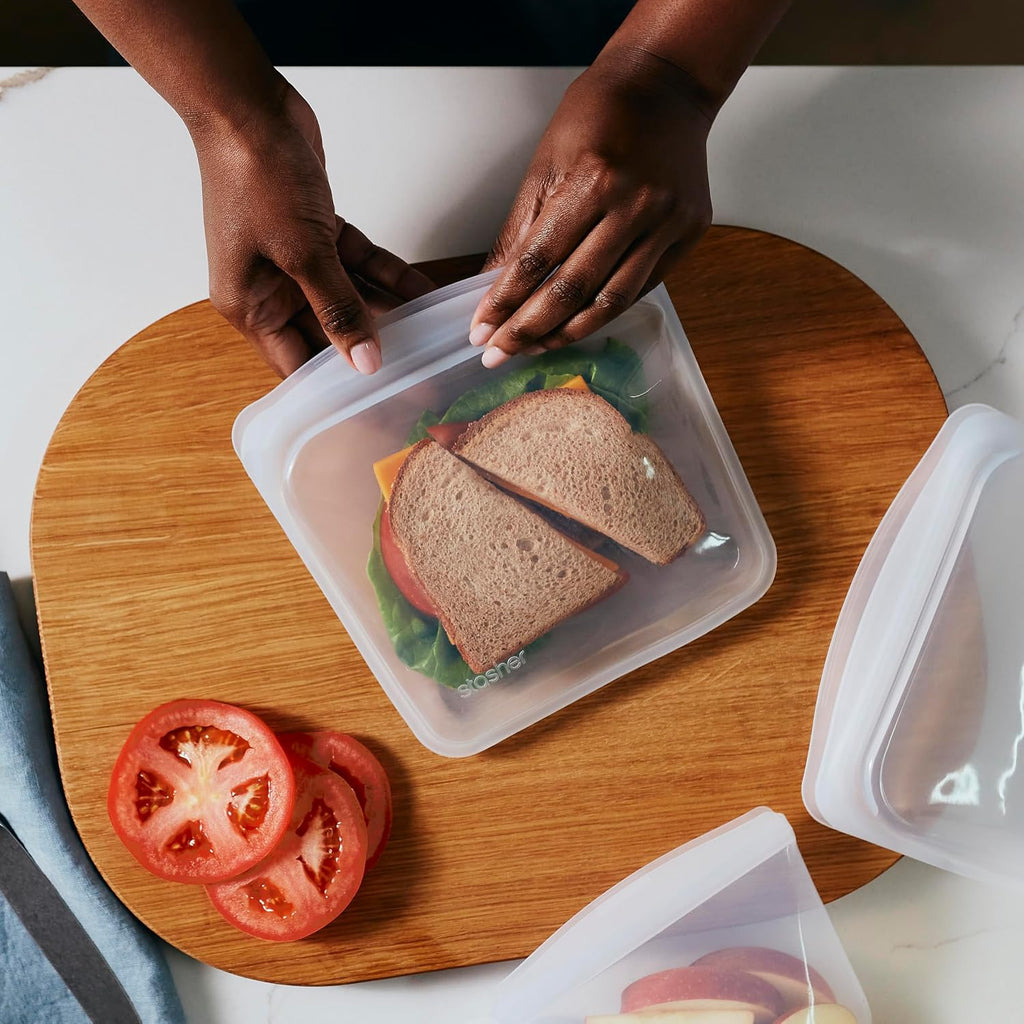 Premium Reusable Silicone Food Storage Sandwich Bag, Clear, 28 oz