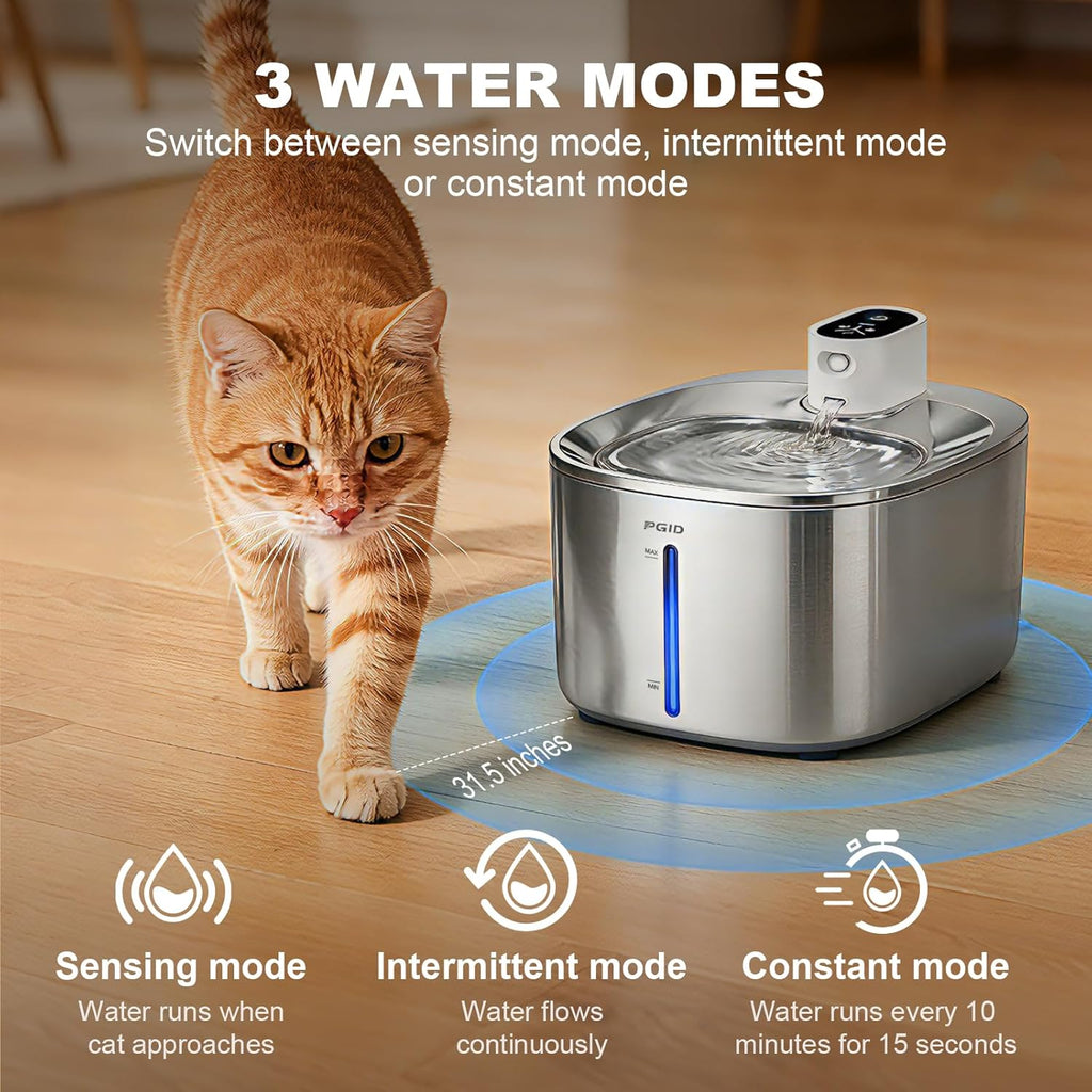 Wireless Cat Water Fountain Stainless Steel,4.2L Cordless Pet Fountains for Dringking,4000mah Battery Operated Cat