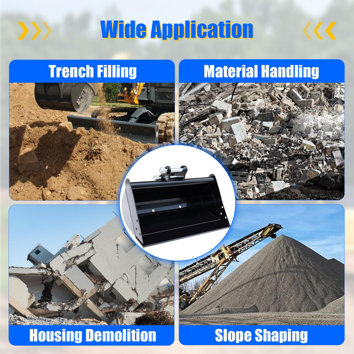 Mini Excavator Bucket Attachments, 20" No Teeth Flat Backhoe Buckets, Digging Bucket Accessories for Loading Sand