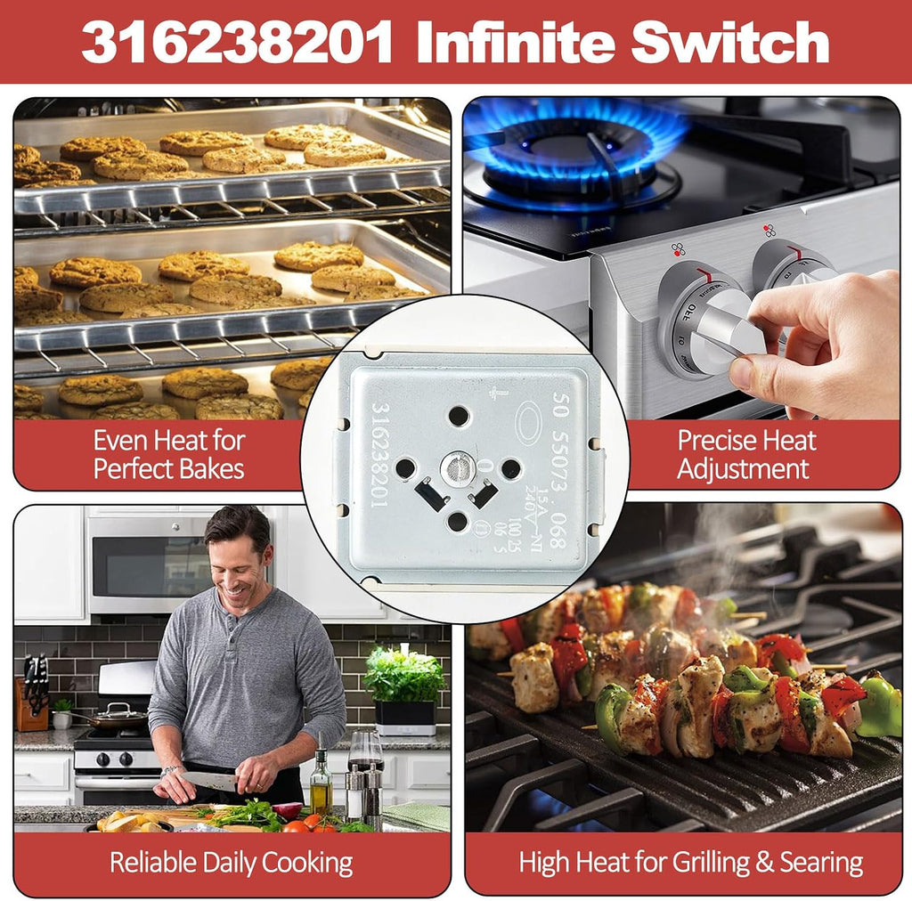 316238201 Infinite Switch for Frigidaire Stove Range Cooktop Burner Control Replacement Part, Replaces 316238200 AP5325508 Switch