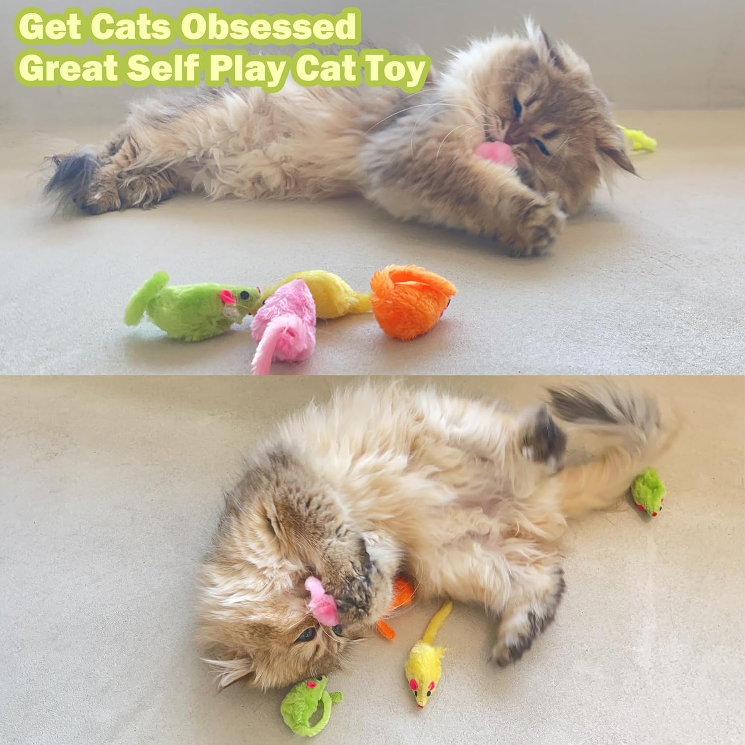 12PCS Rattle Cat Mouse Toys also Prefilled Catnip, 2.36” Mice Body Size, Faux Fur Cat Mice Toys with Plastic Body