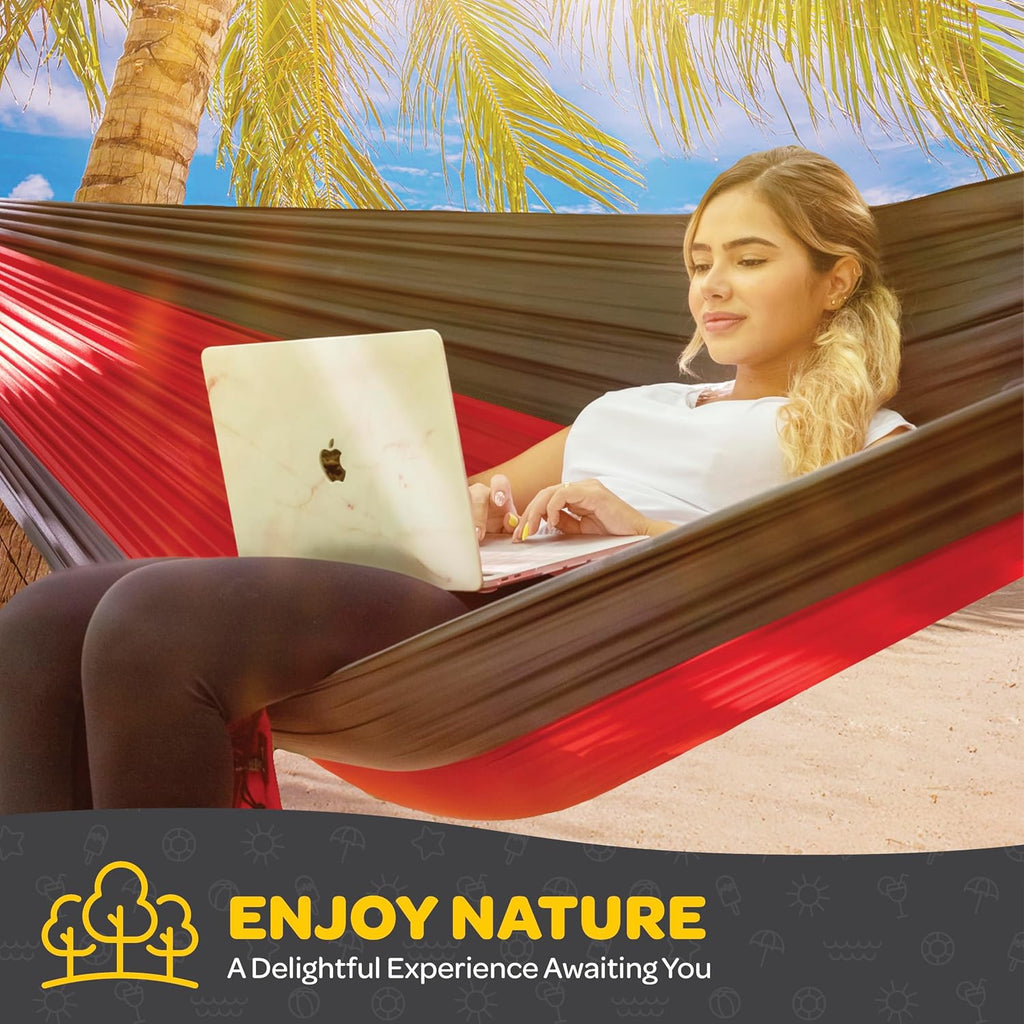 Durable Hammock 400 lb Capacity, Nylon Camping Hammock Chair - Double or Single Sizes w/Tree Straps and Attached
