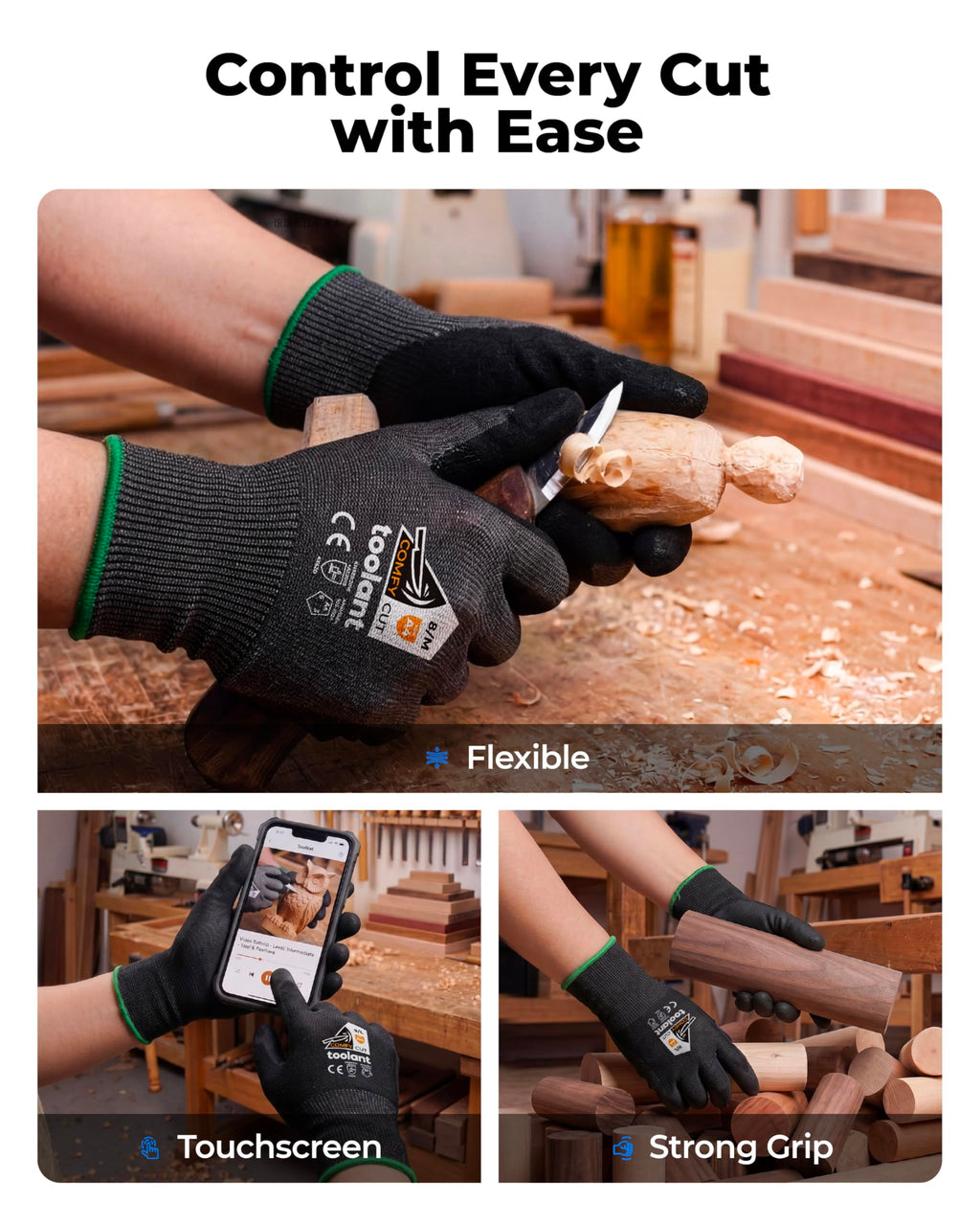 ComfyCut A4 Cut Resistant Work Gloves, 1 Pair, Dark Gray, Large