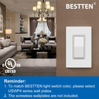 BESTTEN 10 Pack Single Pole Decorator Wall Light Switch, 15A 120/277V