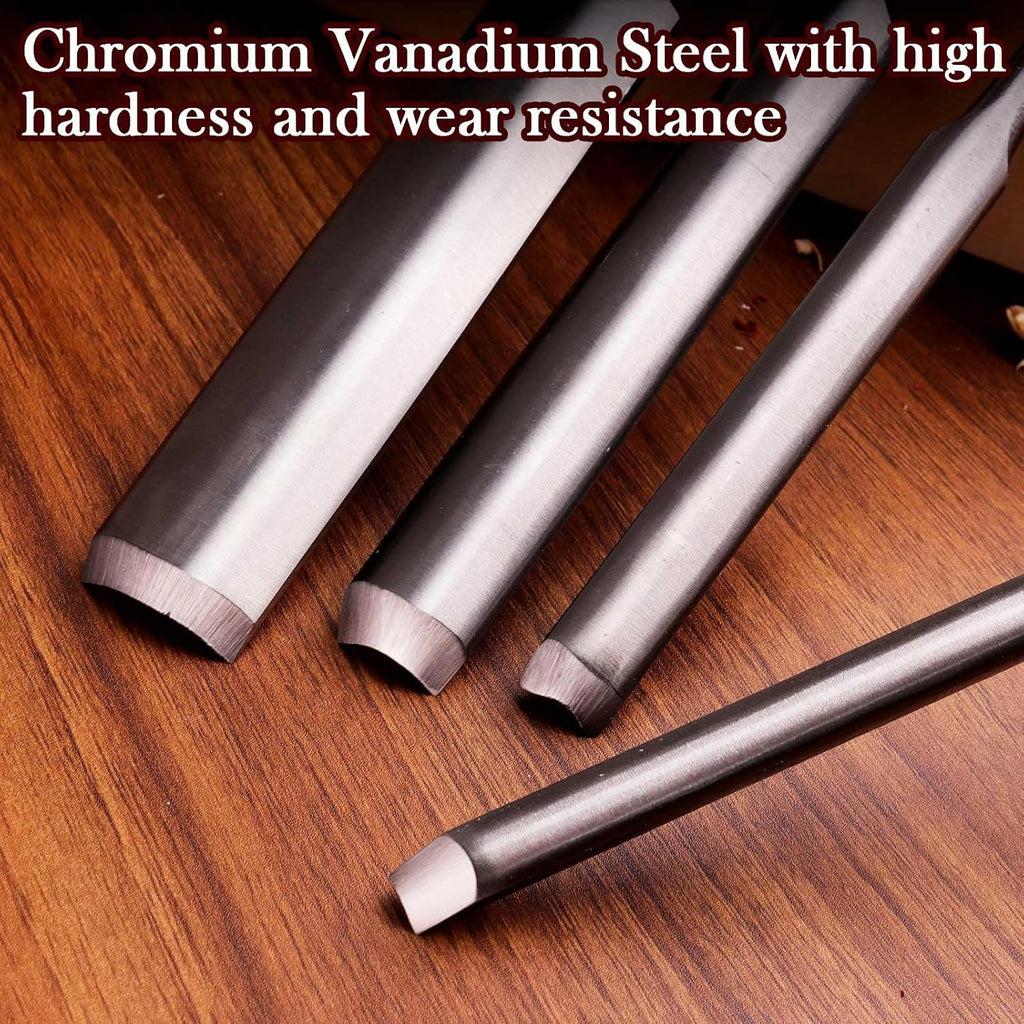 4-Piece Wood Chisel Set, 8mm 12mm 18mm 25mm | CR-V Steel Curved Outer Edge Gouge, Sharp Wood Carving Chisels, Firm