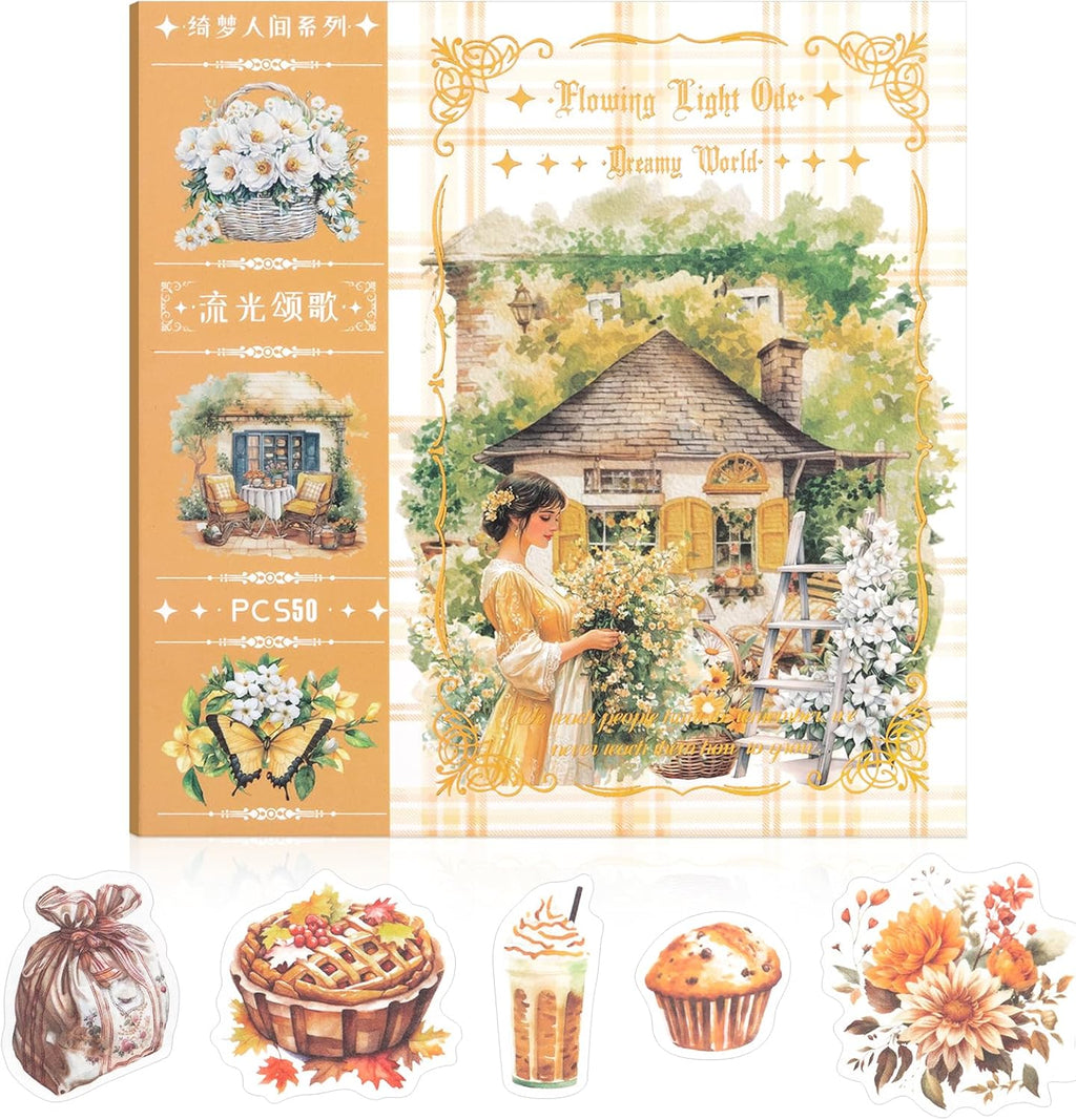 Fleeting Time Theme Sticker Scrapbooking Supplies for Junk Journal, 50 Sheets Washi Stickers - Vintage Journaling
